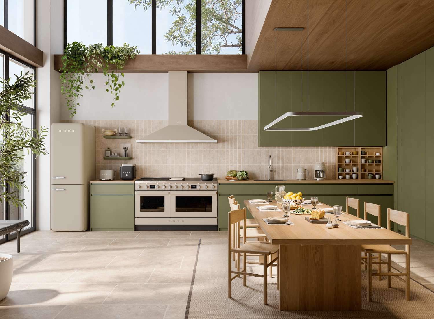 Smeg matt monlight konyhai enteriőr FAB32 hűtőszekrénnyel, cookerrrel és konyhai kisgépekkel