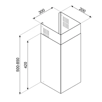 SMEG KÜRTŐHOSSZABBÍTÓ, min. 550, max. 850 mm (200*300), KV… elszívókhoz, szálcsiszolt rozsdamentes acél