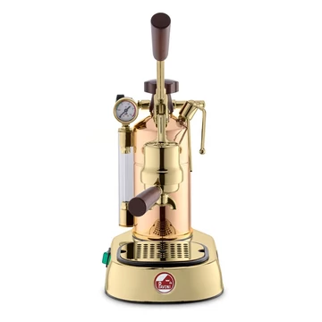 La Pavoni PROFESSIONAL RAME GOLD karos kávéfőző, arany, fa kiegészítőkkel
