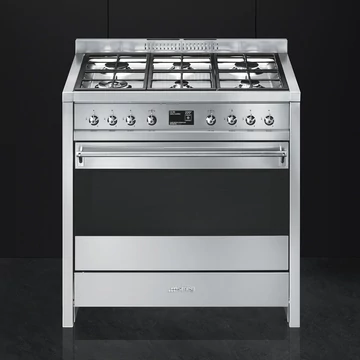 SMEG SZABADONÁLLÓ TŰZHELY, Classica design, 90 cm, 1 sütőtér, 10 funkció, gáz főzőlap, rozsdamentes acél