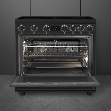 SMEG SZABADONÁLLÓ TŰZHELY, Classica design, 90 cm, 1 sütőtér, indukciós főzőlap, hengeres lábak, antracit