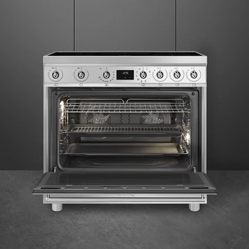 SMEG SZABADONÁLLÓ TŰZHELY, Classic design, 90 cm, 1 sütőtér, indukciós főzőlap, 9 funkció, inox