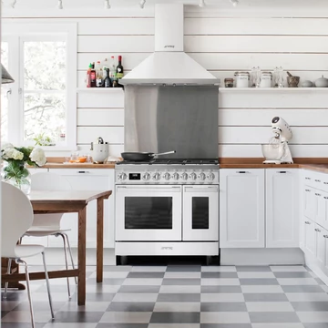 SMEG SZABADONÁLLÓ TŰZHELY, Portofino design, 90 cm, 2 sütőtér, 8 funkció, gáz főzőlap, fehér