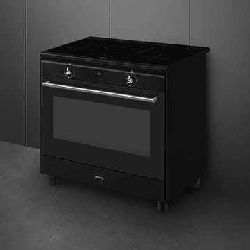 SMEG SZABADONÁLLÓ TŰZHELY, Classica design, 90 cm, 1 sütőtér, indukciós főzőlap, 4 főzőzóna, antracit