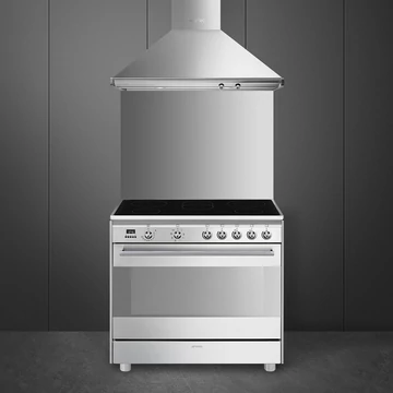 SMEG SZABADONÁLLÓ TŰZHELY, Classica design, 90 cm, 1 sütőtér, üvegkerámia főzőlap, inox