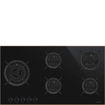 SMEG GÁZ FŐZŐLAP,Dolce Stil Novo,90 cm,90 cm,5 égő,fekete üvegkerámia inox díszítéssel,egyenes élű üveg