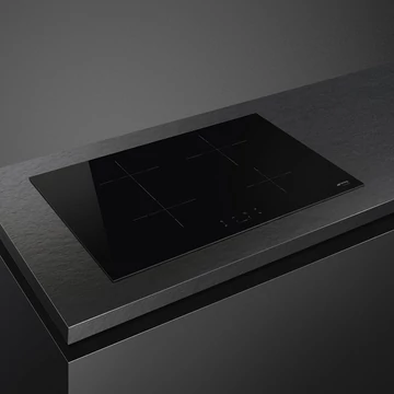 SMEG INDUKCIÓS FŐZŐLAP, Universal design, 75 cm, 4 főzőzóna, 1 MultiZone híd zóna, egyenes él, fekete üveg