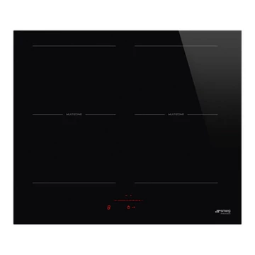 SMEG INDUKCIÓS FŐZŐLAP, Universal design, 60 cm, 4 főzőzóna, 2 MultiZone híd zóna, egyenes él, fekete üveg