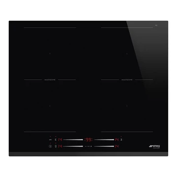 SMEG INDUKCIÓS FŐZŐLAP, Universal design, 60 cm, 4 főzőzóna, 2 MultiZone híd zóna, lekerekített él, fekete üveg
