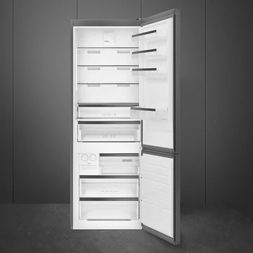 SMEG SZABADONÁLLÓ HŰTŐ ÉS FAGYASZTÓ, 70,5x202 cm, külső kijelző, megfordítható ajtó, sötét inox