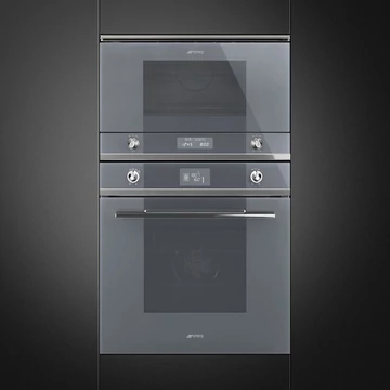 SMEG MIKROHULLÁMÚ SÜTŐ, Linea ,BEÉP., 22 liter, 6 funkció, LED kijelző,forgótányér nélküli, ezüst szürke üveg