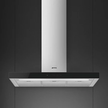 SMEG UNIVERSALE design T-shape fali páraelszívó, 90 cm, inox + fekete üveg