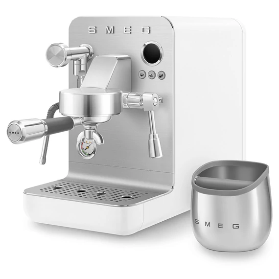 SMEG knock box, rozsdamentes acél, matt fehér kávégép