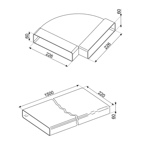 SMEG BELSŐ KERINGETÉSES ÁTALAKÍTÓ SZETT HOBD482D modellhez, 1,5 m lapocsatorna és egy db könyök