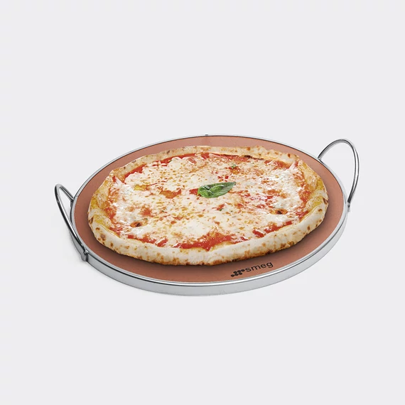 SMEG TŰZÁLLÓ PIZZAKŐ, kerek, fogókkal, alkalmazható: 60 cm-es sütőkhöz