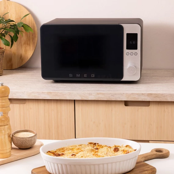 SMEG ASZTALI MIKROHULLÁMÚ SÜTŐ GRILL, LÉGKEVERÉS ÉS AIR FRY FUNKCIÓVAL,  matt fekete, konyhapulton