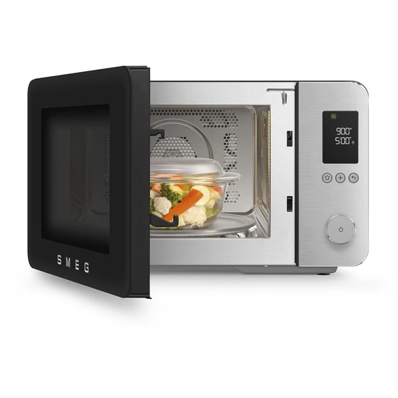 SMEG ASZTALI MIKROHULLÁMÚ SÜTŐ GRILL, LÉGKEVERÉS ÉS AIR FRY FUNKCIÓVAL,  matt fekete, mikrohullámú sütés
