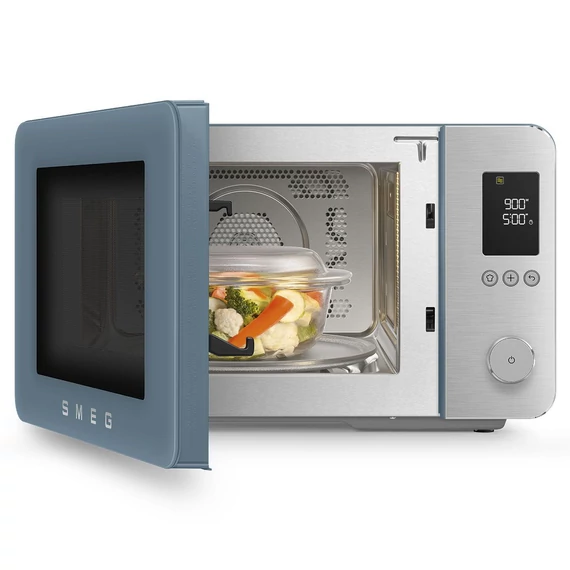 SMEG ASZTALI MIKROHULLÁMÚ SÜTŐ GRILL, LÉGKEVERÉS ÉS AIR FRY FUNKCIÓVAL, matt viharkék, mikrohullámú sütés