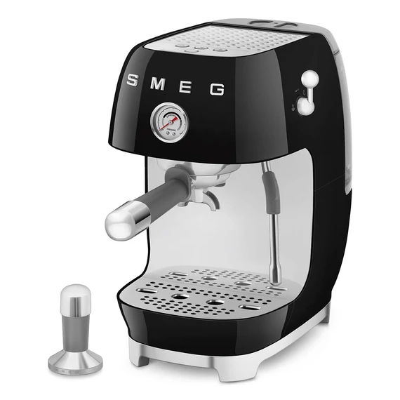SMEG fekete karos espresso kávéfőző Cold brew funkcióval és tamper