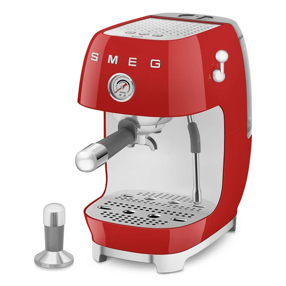 SMEG piros karos espresso kávéfőző Cold brew funkcióval és tamper