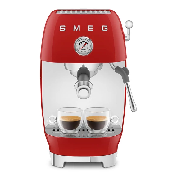 SMEG piros karos espresso kávéfőző Cold brew funkcióval, szemből
