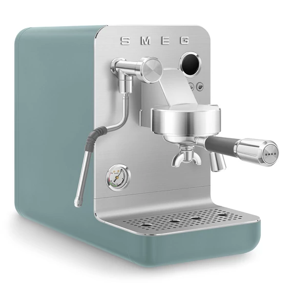 Smeg matt smaragdzöld Minipro félprofesszionális kávéfőző, balról