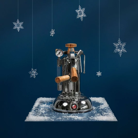 La Pavoni STRADIVARI PROFESSIONAL karos kávéfőző, inox, fekete kiegészítőkkel