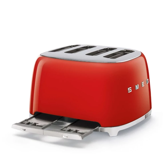 SMEG piros 2x2 szeletes kenyérpirító, morzsatálcával