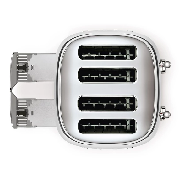 SMEG fényes króm 2x2 szeletes kenyérpirító, felülről, morzsatálcával