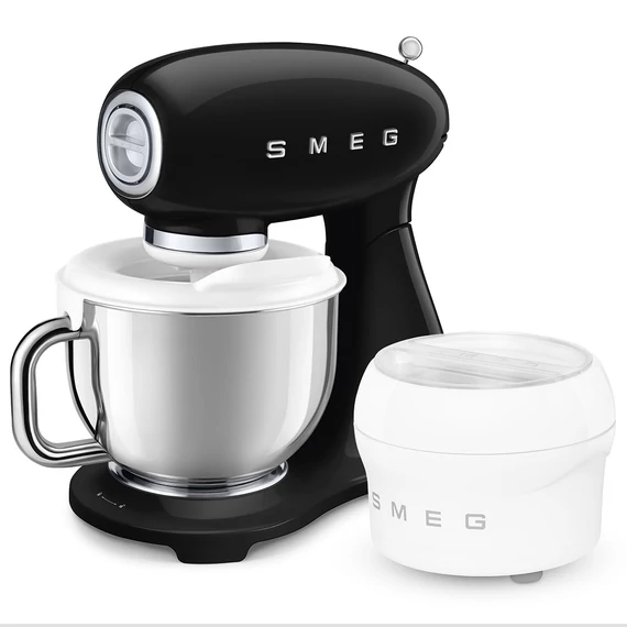 SMEG KONYHAI ROBOTGÉP, 50-es évek retro design, fekete, fagylaltkészítő kiegészítővel