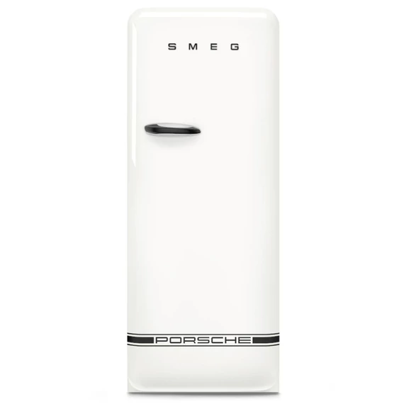 Porsche x SMEG FAB28 Egyajtós hűtőszekrény, felül fagyasztórekesszel, jobbos, Carrara White
