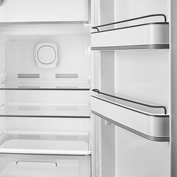 Porsche x SMEG FAB28 Egyajtós hűtőszekrény, felül fagyasztórekesszel, jobbos, Carrara White, nyitva