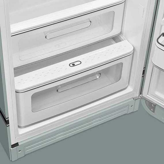 Porsche x SMEG FAB28 Egyajtós hűtőszekrény, felül fagyasztórekesszel, jobbos, Shade Green, zöldségrekesz