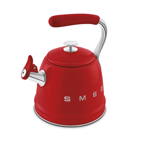 Smeg piros sípoló vízforraló kanna, balról