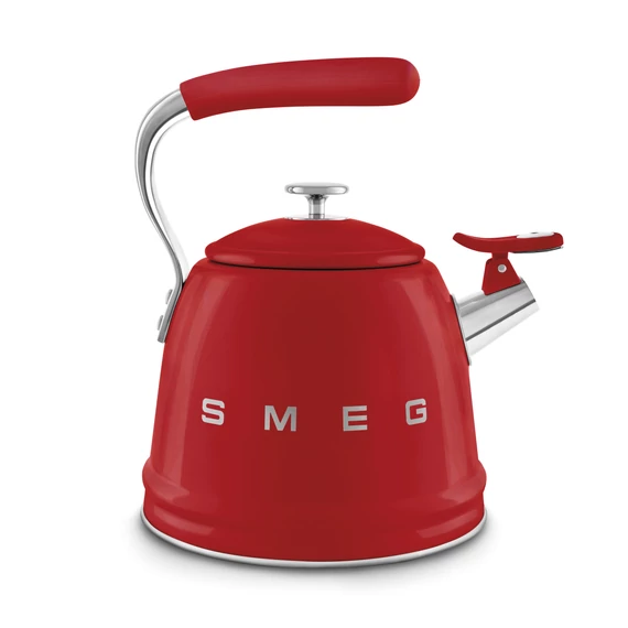 Smeg piros sípoló vízforraló kanna, oldalról