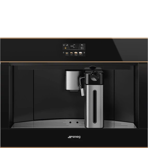 SMEG TELJESEN AUTOMATA KÁVÉFŐZŐ, Dolce Stil Novo design, 60x45 cm, fekete üveg, réz díszítéssel