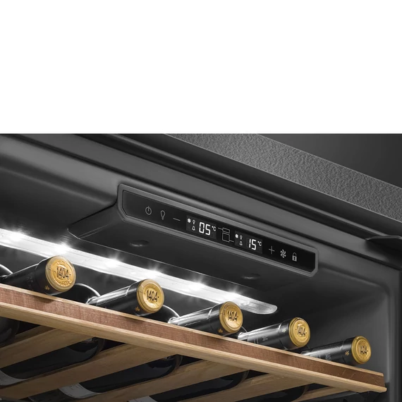 SMEG 82 cm-es pult alá építhető borhűtő 38 palack kapacitással - Dolce Stil Novo design, fekete üveg, jobbos - érintőkijelző