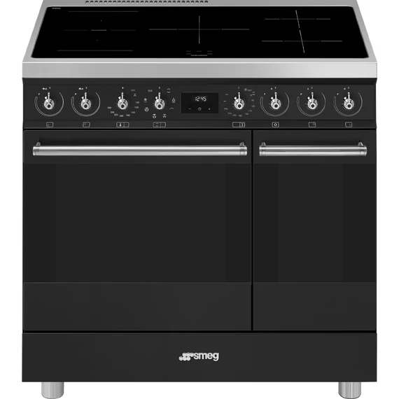 SMEG SZABADONÁLLÓ TŰZHELY, Classic design, 90 cm, 2 sütőtér, indukciós főzőlap, matt fekete