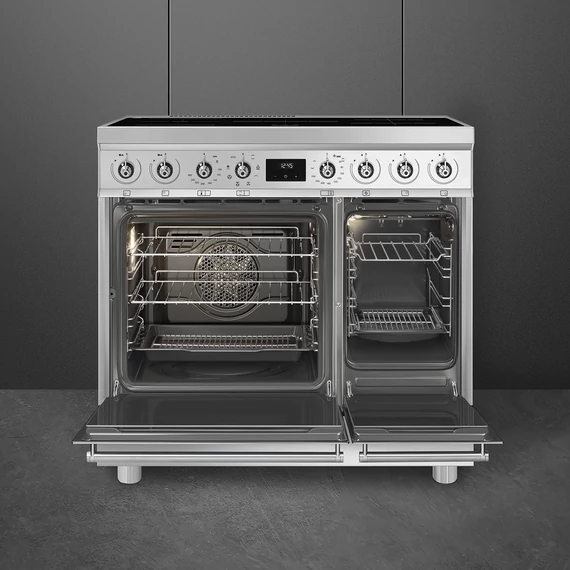 SMEG SZABADONÁLLÓ TŰZHELY, Classic design, 90 cm, 2 sütőtér, indukciós főzőlap, inox