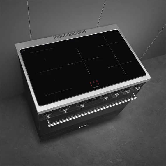 SMEG SZABADONÁLLÓ TŰZHELY, Classic design, 90 cm, 1 sütőtér, indukciós főzőlap, inox gombok és fogantyúk, matt fekete