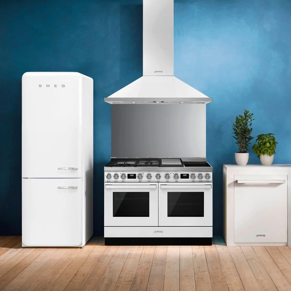 SMEG SZABADONÁLLÓ TŰZHELY, Portofino design, 120 cm, 2 sütőtér, gáz- teppanyaki- és indukciós főzőlap, fehér