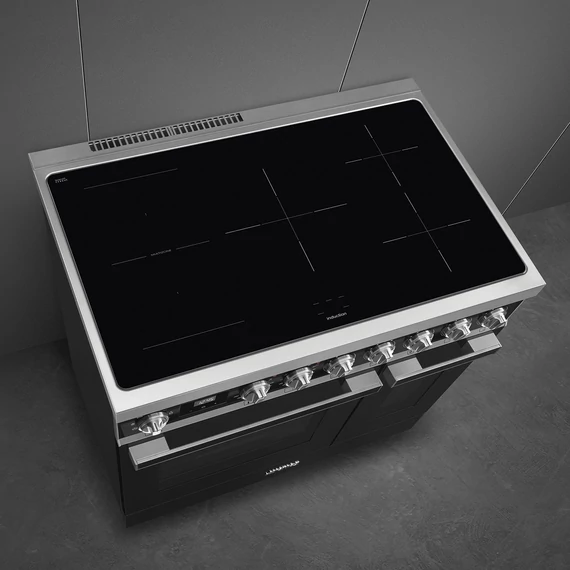 SMEG SZABADONÁLLÓ TŰZHELY, Portofino design, 90 cm, 2 sütőtér, indukciós főzőlap, fekete