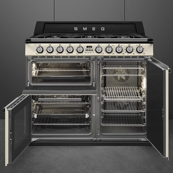 SMEG SZABADONÁLLÓ TŰZHELY, Victoria design, 100 cm, 3 sütőtér, 8 funkció, gáz főzőlap, bézs