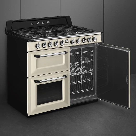 SMEG SZABADONÁLLÓ TŰZHELY, Victoria design, 100 cm, 3 sütőtér, 8 funkció, gáz főzőlap, bézs