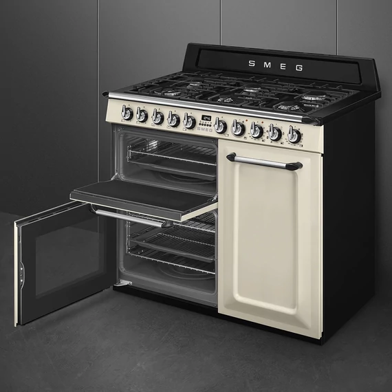 SMEG SZABADONÁLLÓ TŰZHELY, Victoria design, 100 cm, 3 sütőtér, 8 funkció, gáz főzőlap, bézs