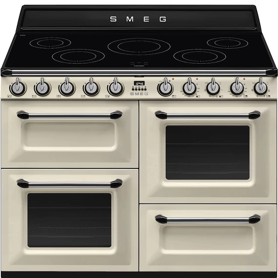 SMEG SZABADONÁLLÓ TŰZHELY, Victoria design, 110 cm, 3 sütőtér, indukciós főzőlap, bézs