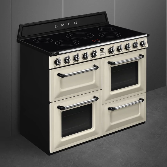 SMEG SZABADONÁLLÓ TŰZHELY, Victoria design, 110 cm, 3 sütőtér, indukciós főzőlap, bézs