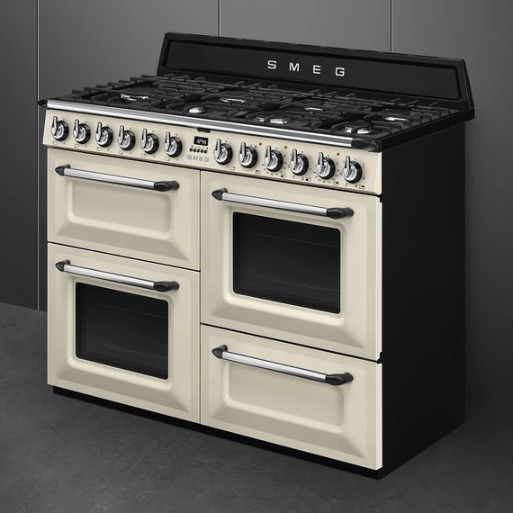 SMEG SZABADONÁLLÓ TŰZHELY, Victoria design, 110 cm, 3 sütőtér, 5 funkció, gáz főzőlap, bézs