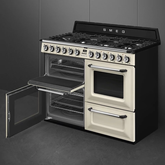 SMEG SZABADONÁLLÓ TŰZHELY, Victoria design, 110 cm, 3 sütőtér, 5 funkció, gáz főzőlap, bézs