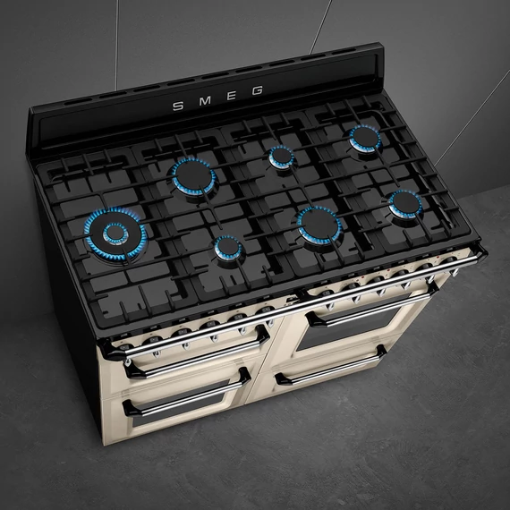 SMEG SZABADONÁLLÓ TŰZHELY, Victoria design, 110 cm, 3 sütőtér, 5 funkció, gáz főzőlap, bézs